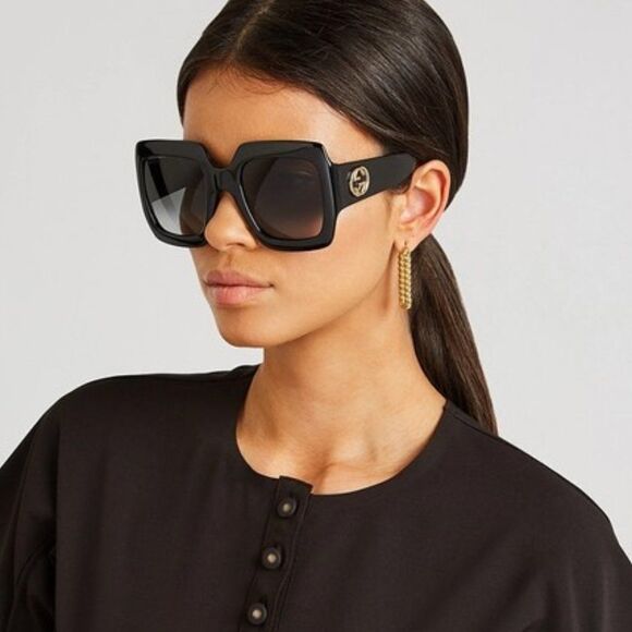 NEW Gucci GG0053SN 001 Black Gray Oversized Square Unisex Sunglasses - Picture 1 of 15